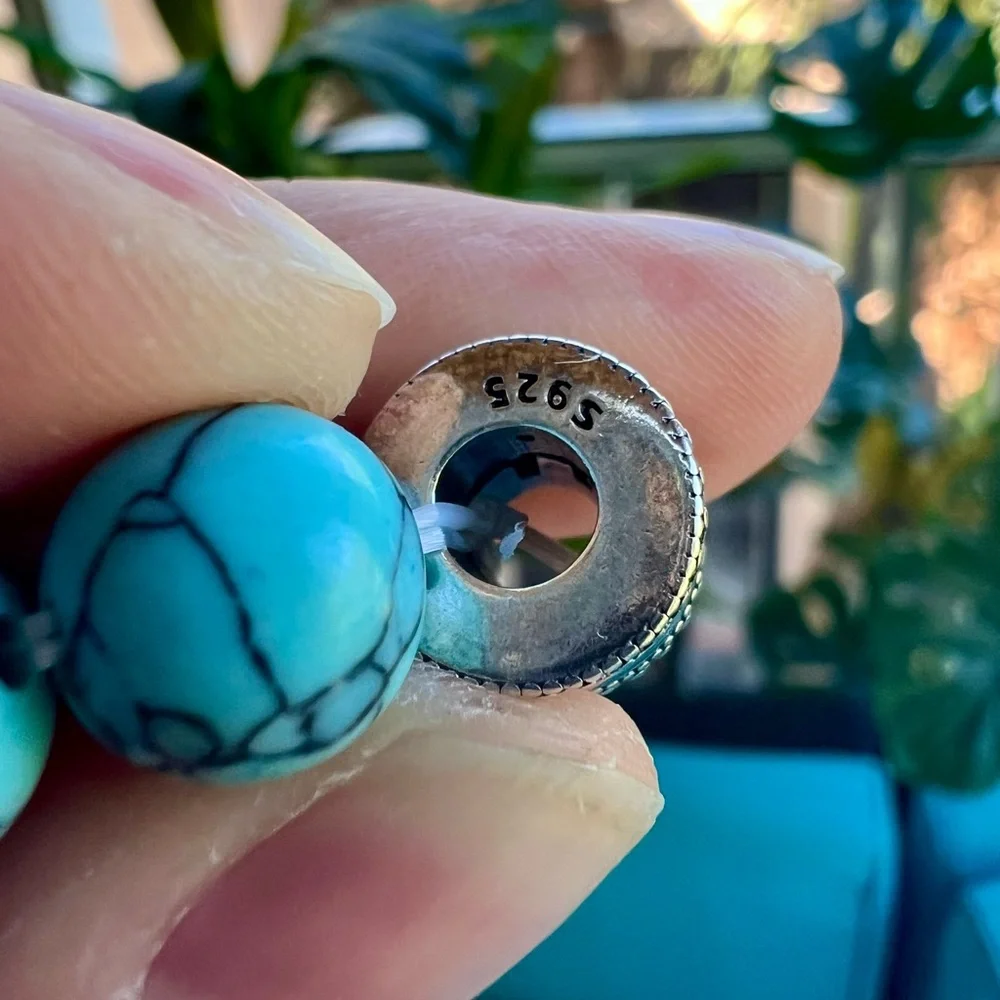 Turquoise Beaded Bracelet with S925 Barrel Charm